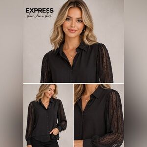 Express Black Blouse with Sheer Sleeves